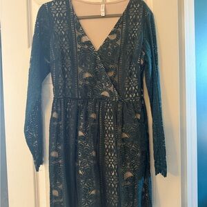 Xhilaration Teal Lace Long Sleeve Dress